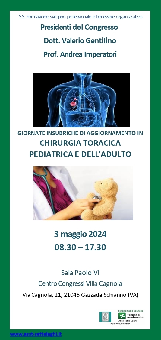  Chirurgia toracica, dal feto all'adulto: specialisti a confronto a Villa Cagnola il prossimo 3 maggio 