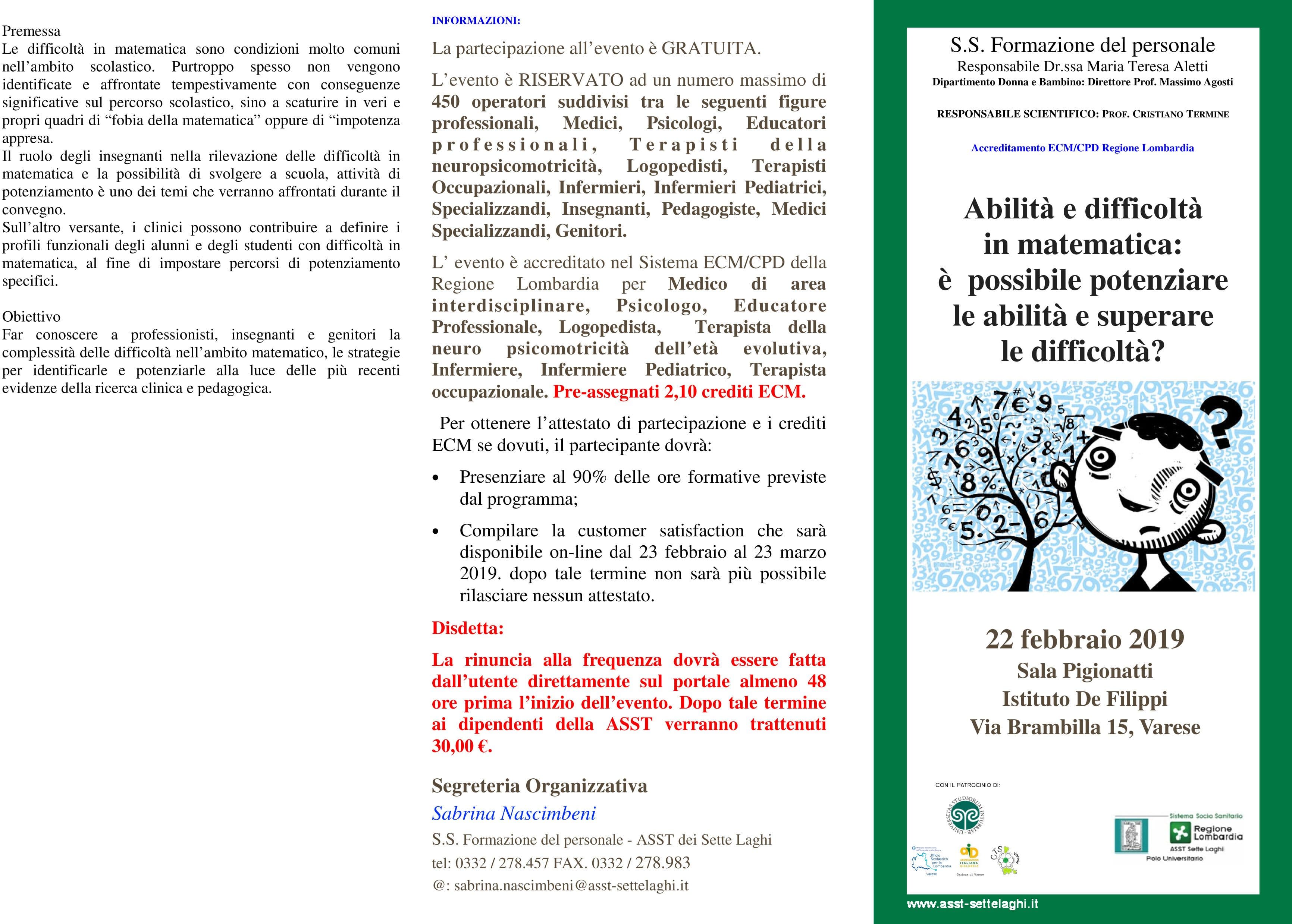 "Abilità e difficoltà in matematica: è possibile potenziare le abilità e superare le difficoltà?".