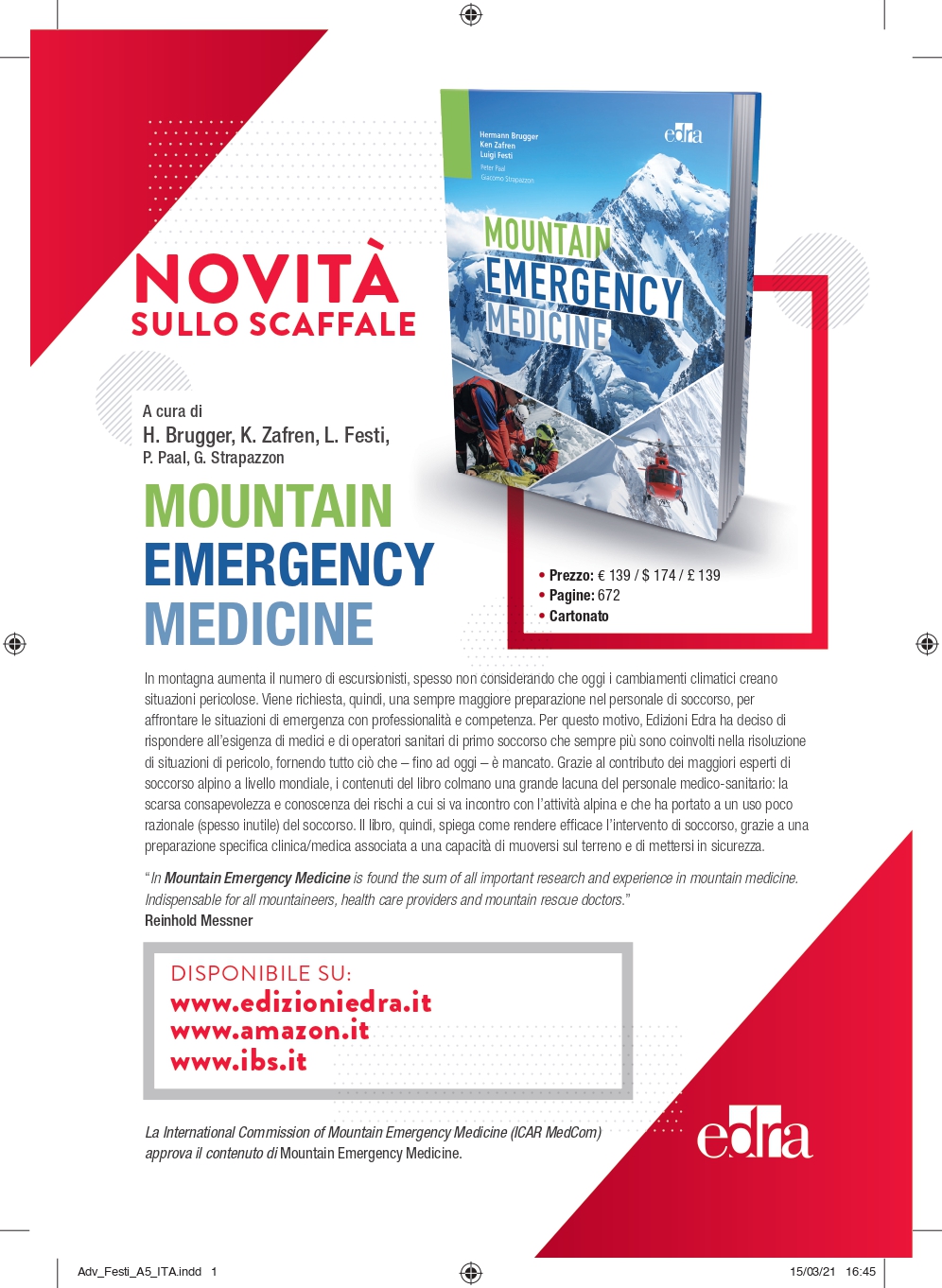 MEM (Mountain Emergency Medicine), un volume del chirurgo varesino Luigi Festi sulla medicina della montagna