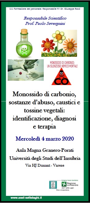 Monossido di carbonio, sostanze d'abuso, caustici e tossine vegetali: identificazione, diagnosi e terapia - INIZIATIVA SOSPESA