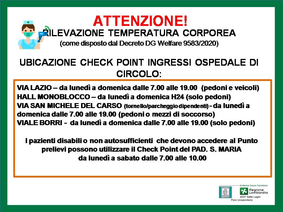 Da domani 19 agosto nuova organizzazione degli accessi all'Ospedale di Circolo