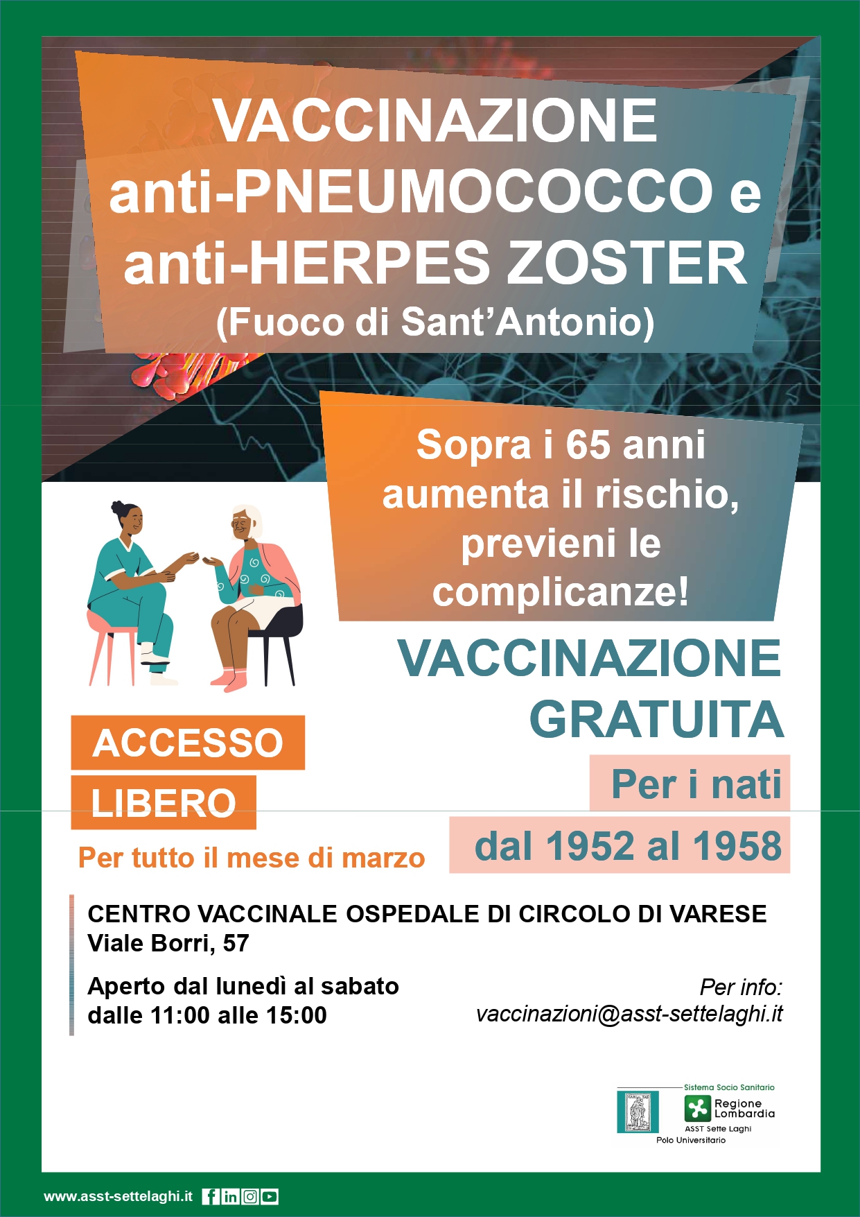Vaccinazioni Anti Herpes Zoster (fuoco di Sant'Antonio) e Anti pneumococco
