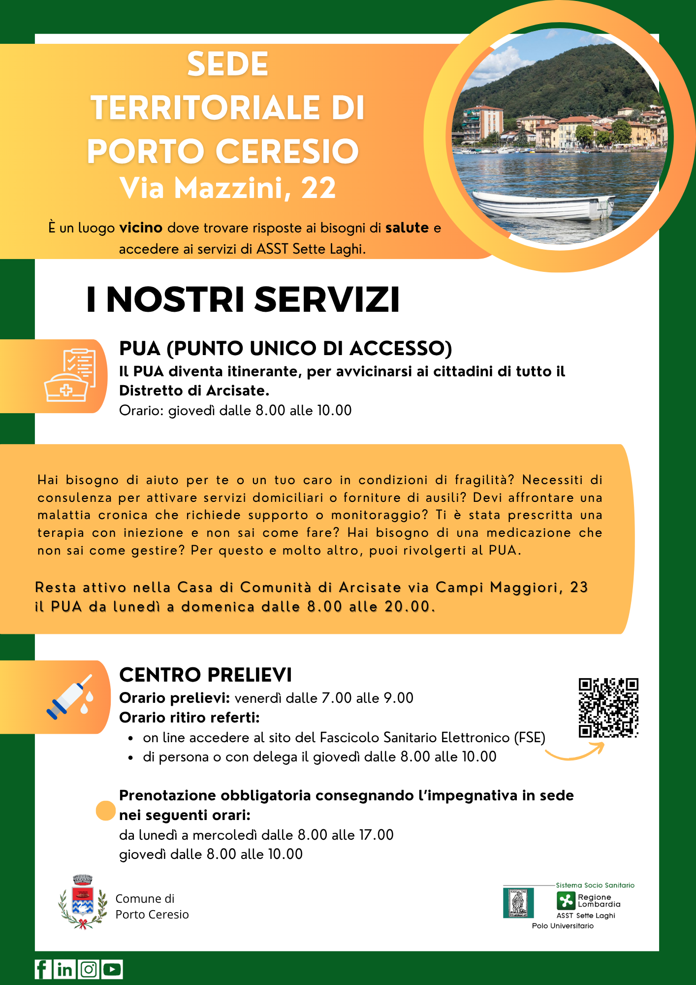 Nuovi servizi di ASST Sette Laghi nella sede di Porto Ceresio