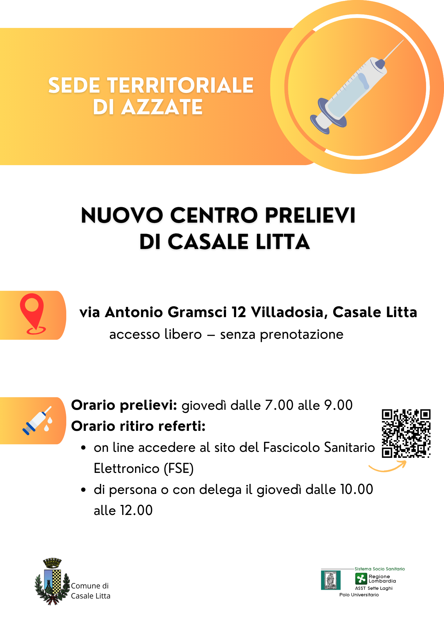 Prosegue il potenziamento dei servizi territoriali: nuovo Centro Prelievi a Casale Litta