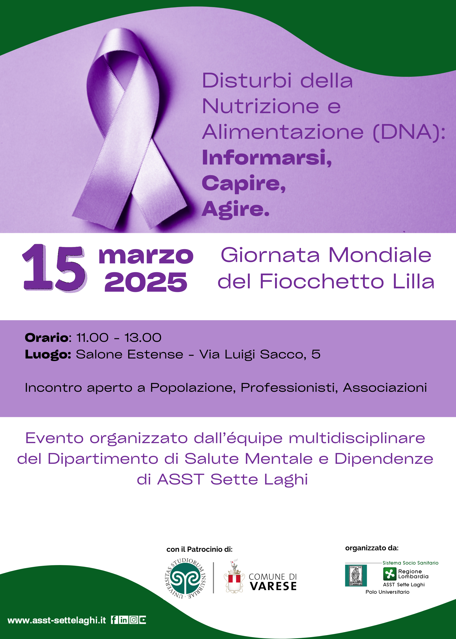Evento 15 marzo 2025 Salone Estense “Disturbi della Nutrizione e Alimentazione (DNA): Informarsi, Capire, Agire”